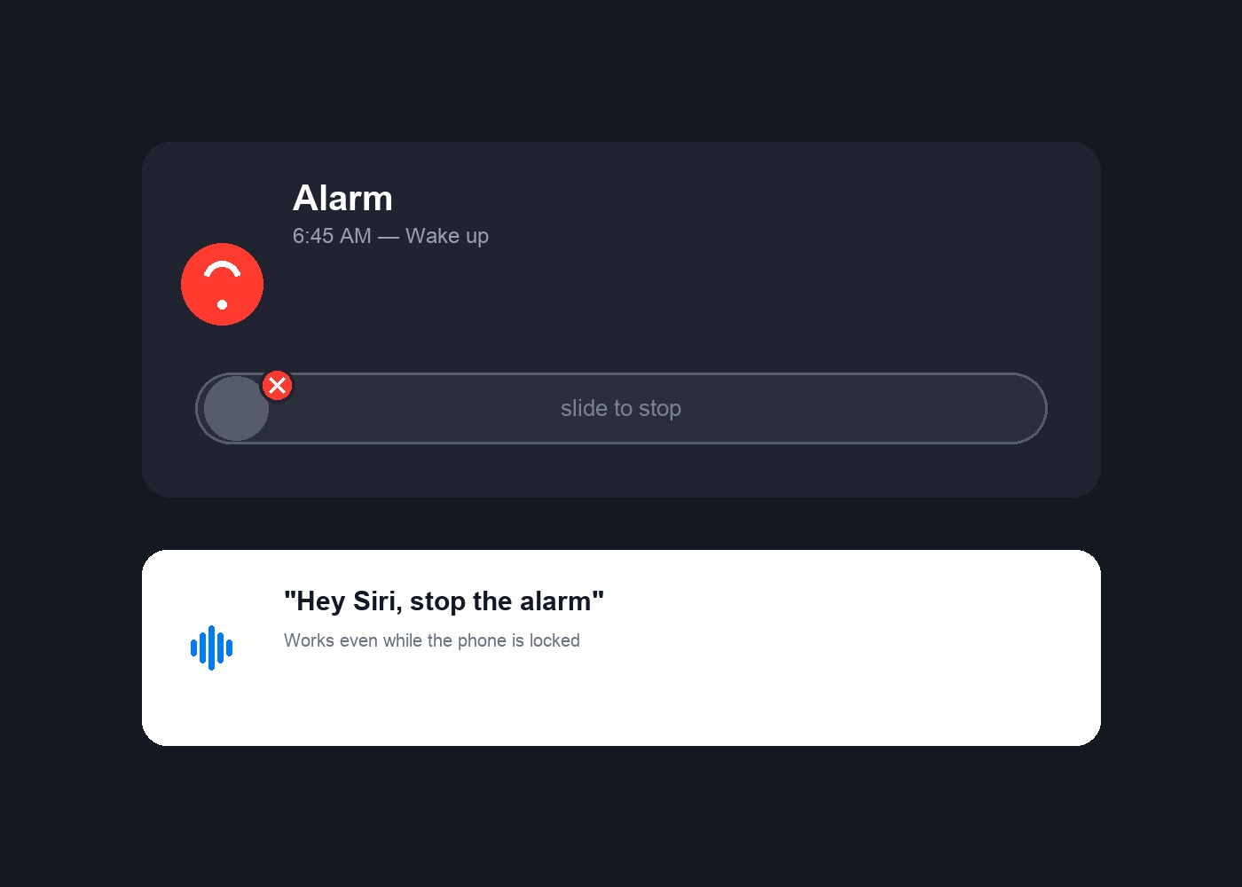 iPhone lock screen showing an alarm ringing with the slide to stop control that fails to respond on iOS 27 beta