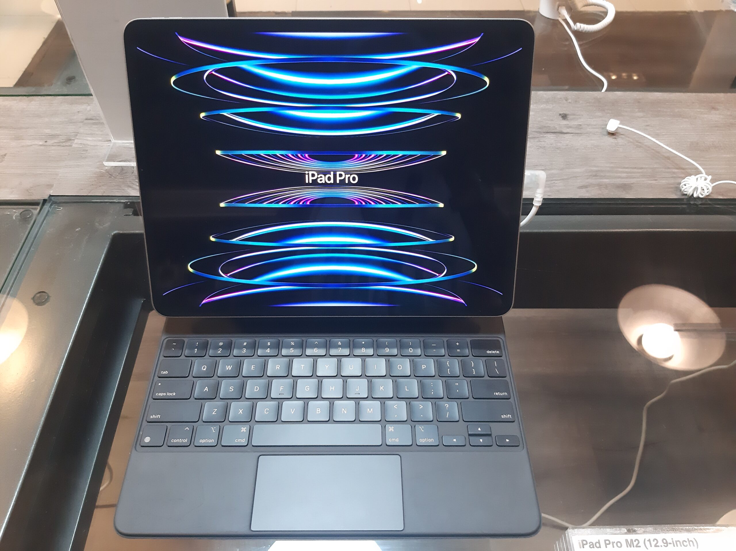 iPad Pro attached to a Magic Keyboard showing the iPad Pro startup screen