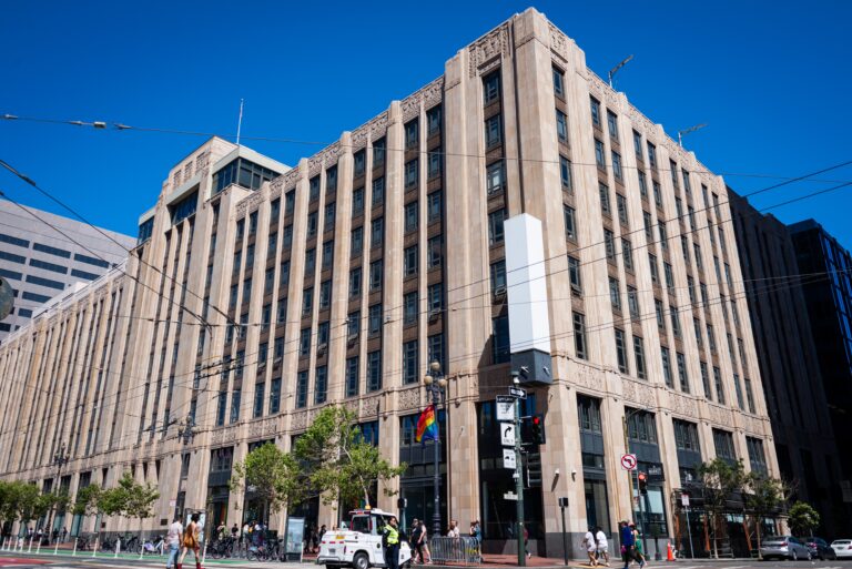 X Corp headquarters building in San Francisco, the company behind the rebuilt X Android app