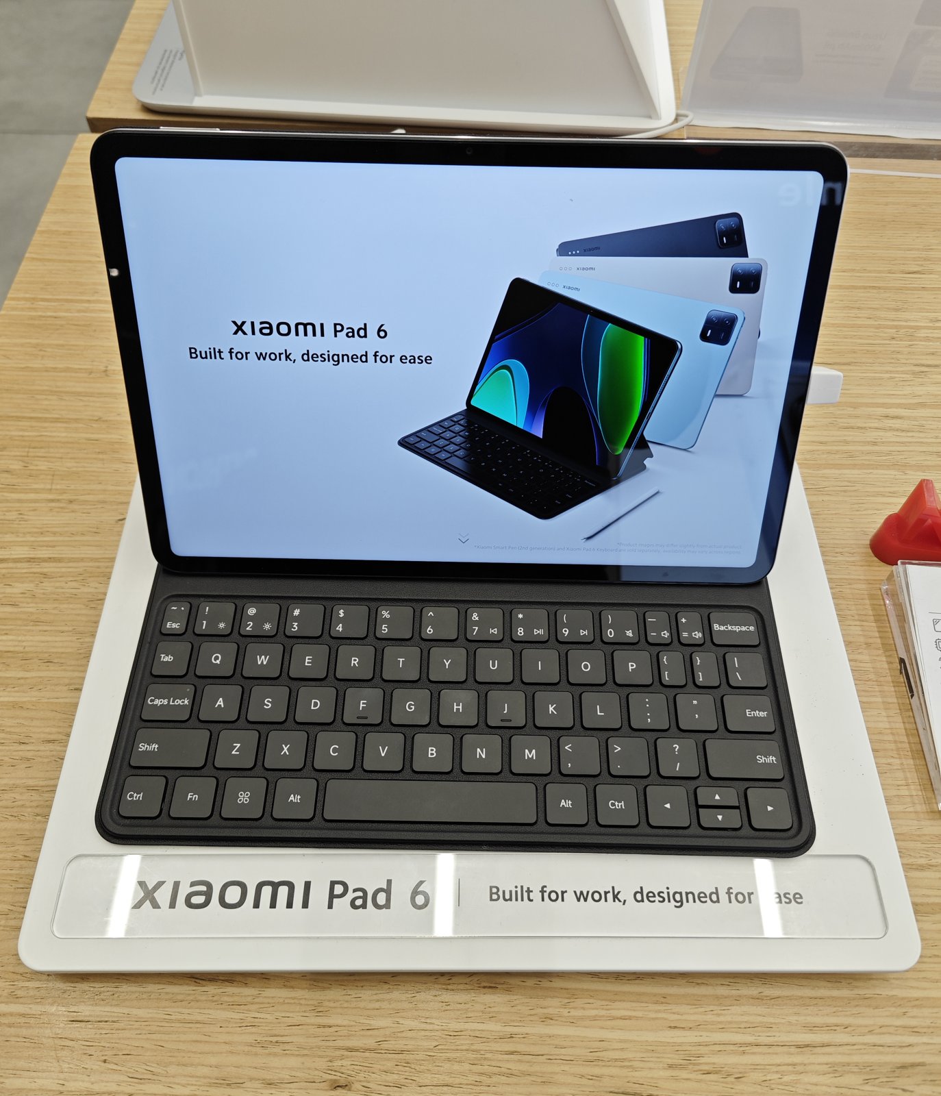 Xiaomi Pad 6 Android tablet with keyboard case on display